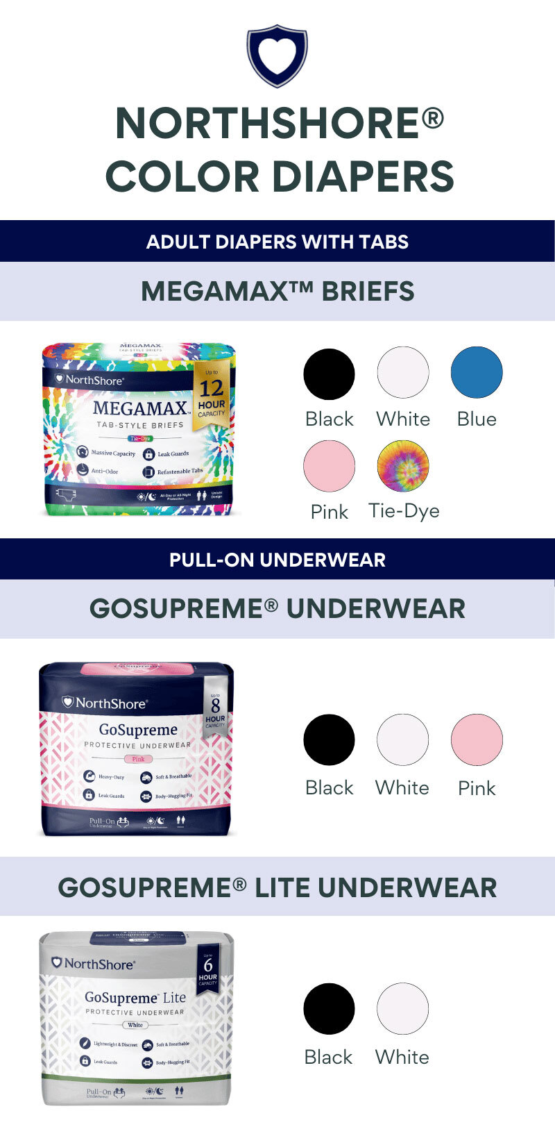 NorthShore Brand Adult Diaper Colors Infographic