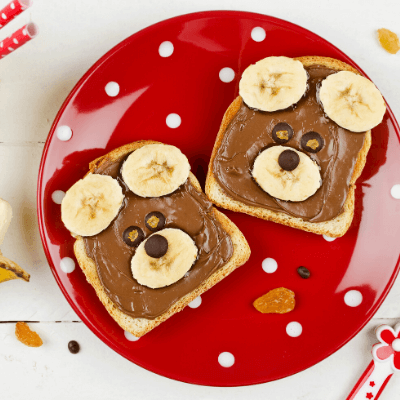 chocolate and bananas on toast in the shape of bear faces