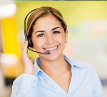 young female customer service representative wearing headset 