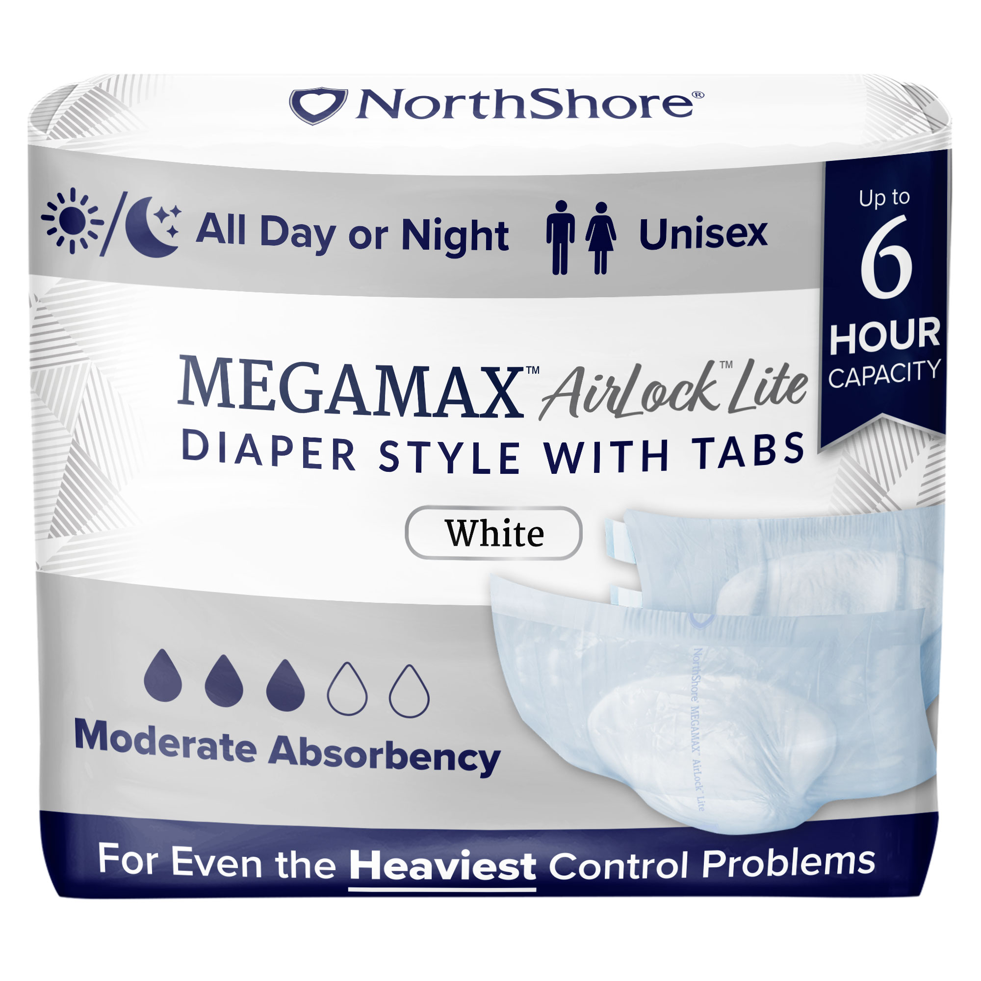 NorthShore MegaMax AirLock Lite Breathable Diaper Style Briefs with Tabs